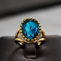 Vintage Inspired Oval Zirconia Inlay Gold Plated Ring