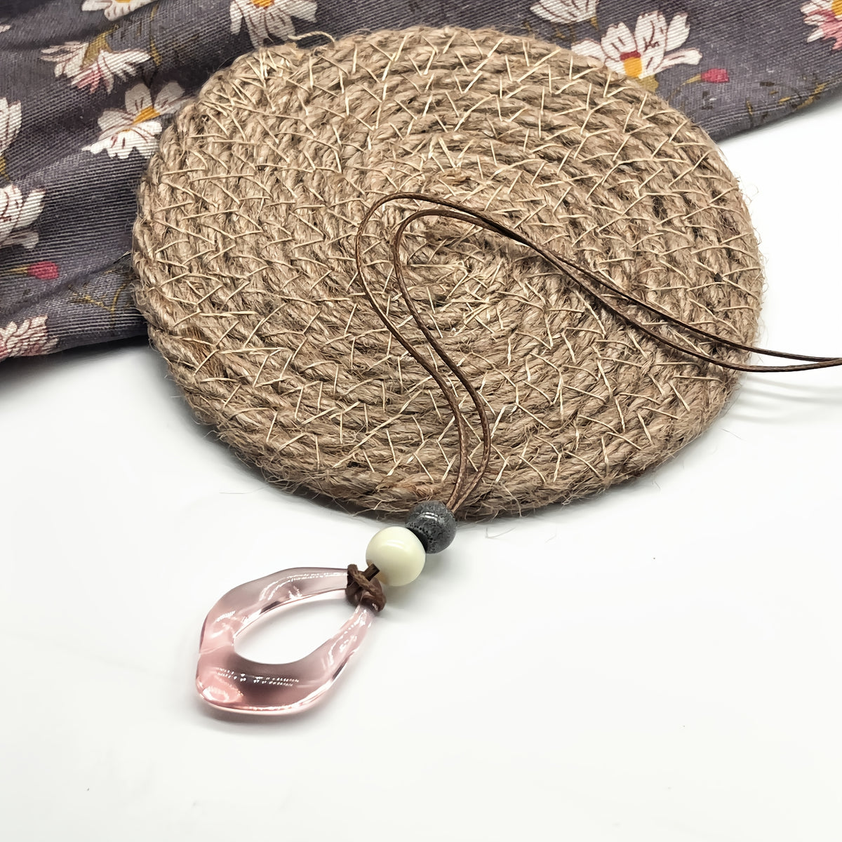 Vintage Irregular Shaped Teardrop Resin Pendant Necklace