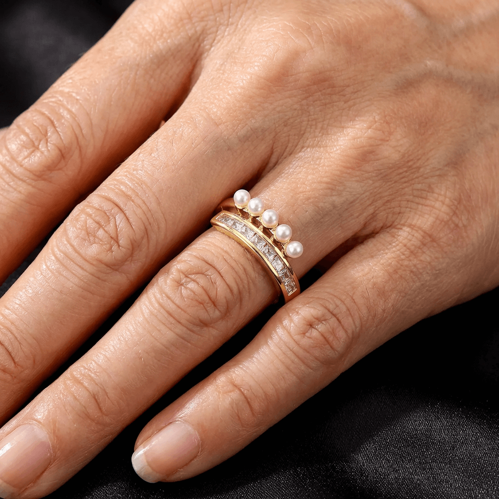 Vintage Open Zirconia & Pearl Ring