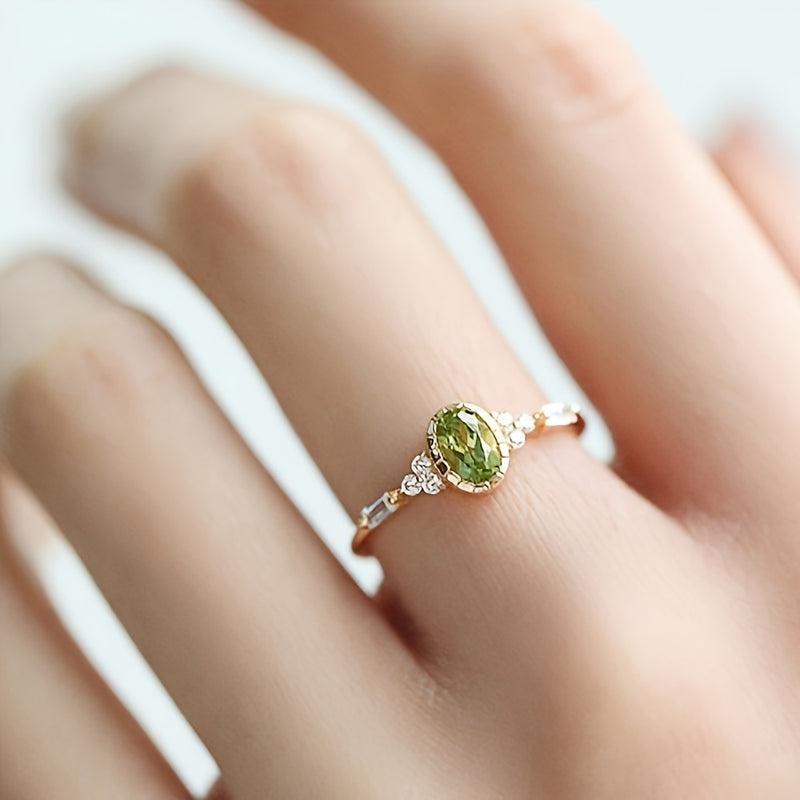 Vintage Oval Green Zirconia & Diamond Accent Gold Plated Ring