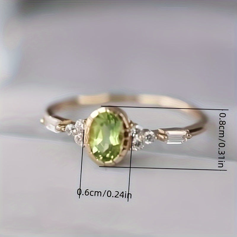 Vintage Oval Green Zirconia & Diamond Accent Gold Plated Ring