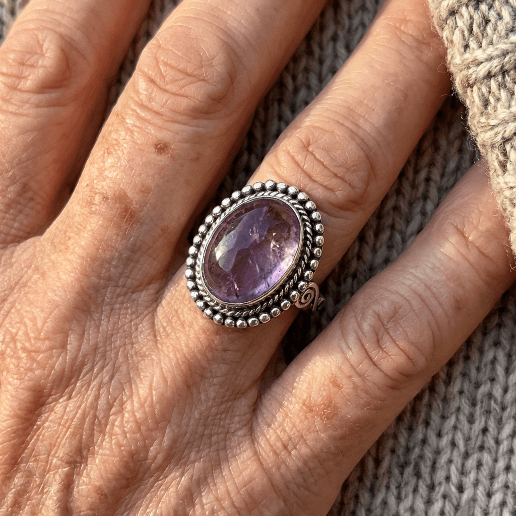Vintage Oval Purple Zirconia Filigree Cocktail Ring