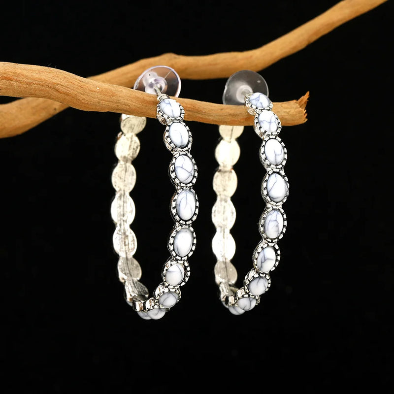 Vintage Oval Silver Hoop Earrings