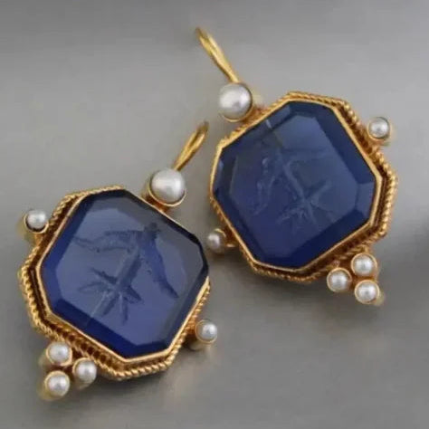 Vintage Pearl Geometric Pendant Drop Earrings