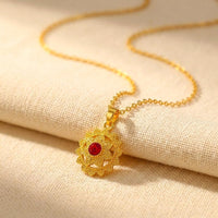 Vintage Ruby Crystal Filigree Pendant Necklace