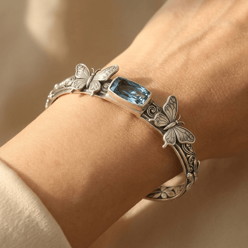 Vintage Silver Dragonfly Blue Stone Bracelet
