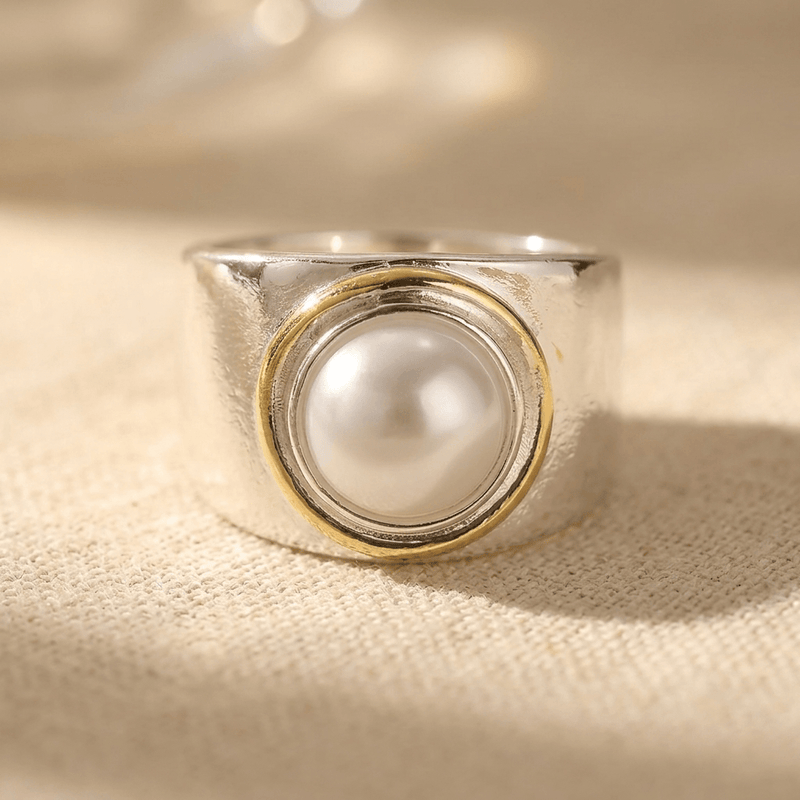 Vintage Silver Gold Pearl Statement Ring