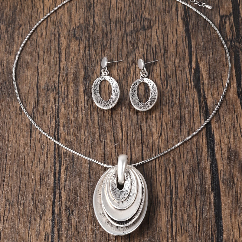 Vintage Silvery Multi Layer Necklace And Earrings Set