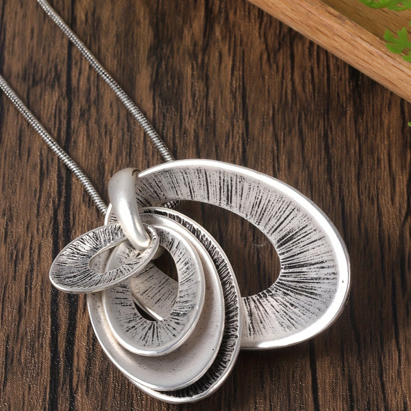 Vintage Silvery Multi Layer Necklace And Earrings Set