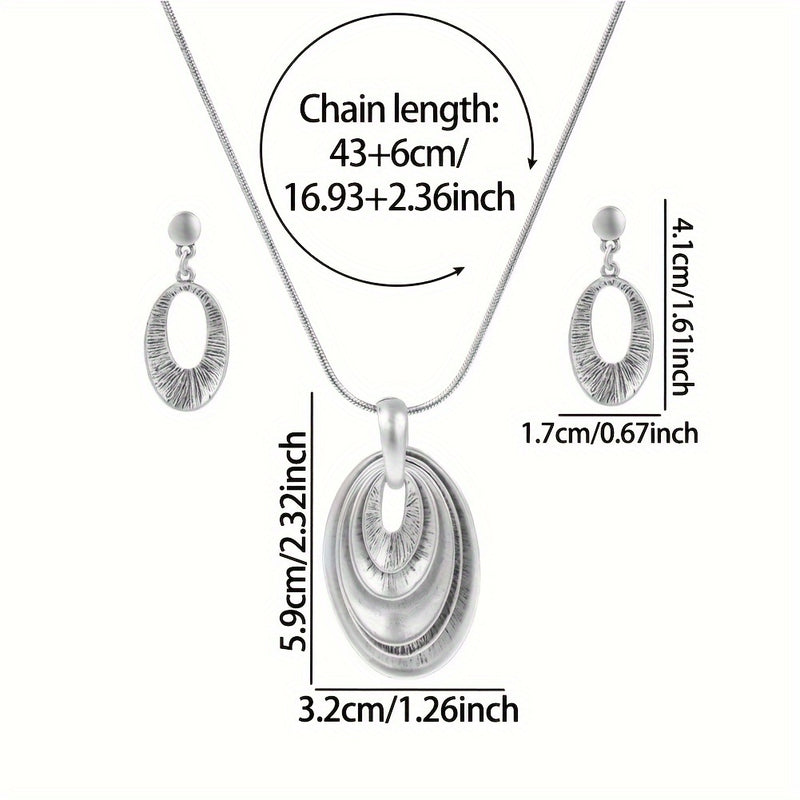 Vintage Silvery Multi Layer Necklace And Earrings Set