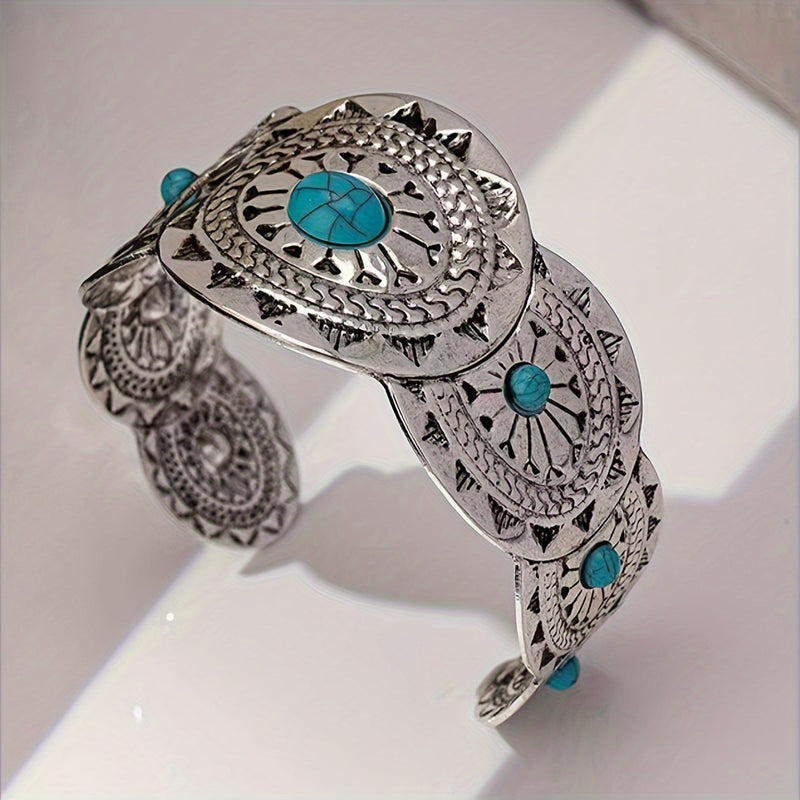 Vintage Stamped Turquoise Silver Plated Cuff Bracelet