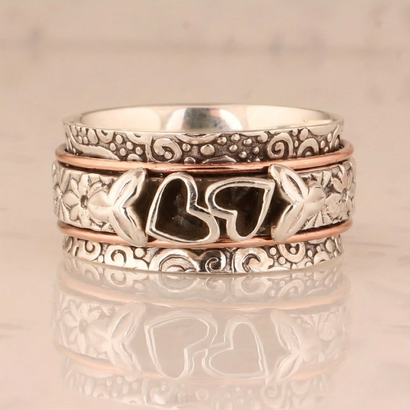 Vintage Style Butterfly Heart Silver Plated Spinner Ring
