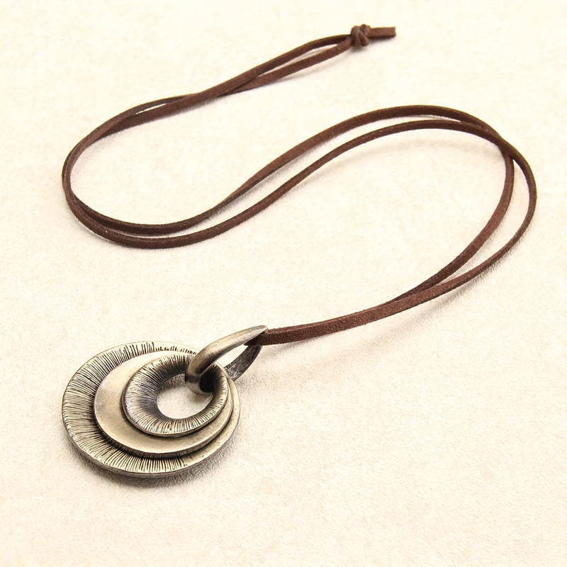 Vintage Style Layered Zinc Alloy Disc Long Pendant Necklace