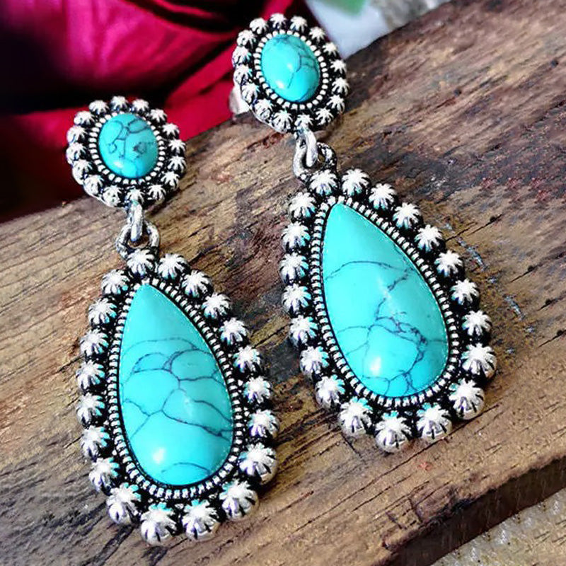 Vintage Teardrop Turquoise Exaggerated Drop Earrings
