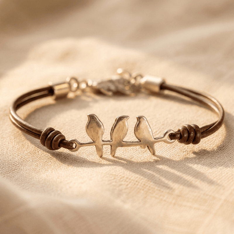 Vintage Three Birds Bronze Leather Bracelet