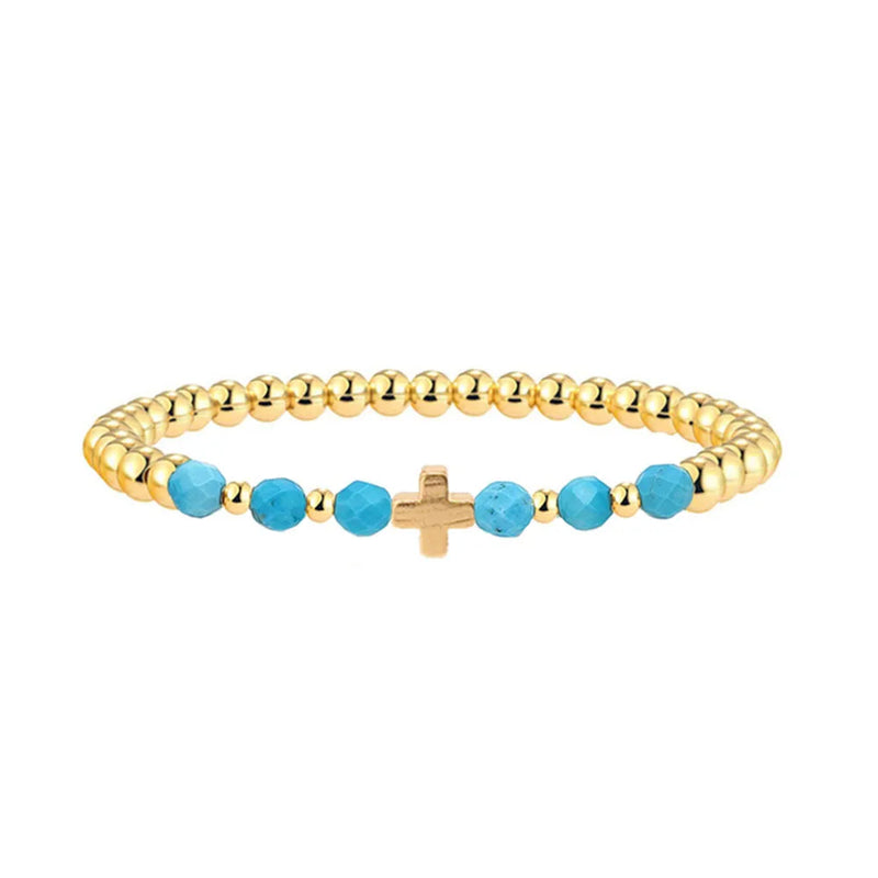 Vintage Turquoise Beaded Cross Charm Bracelet