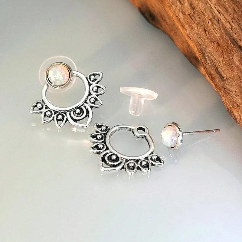 Vintage Turquoise Sunburst Stud Hoop Earring