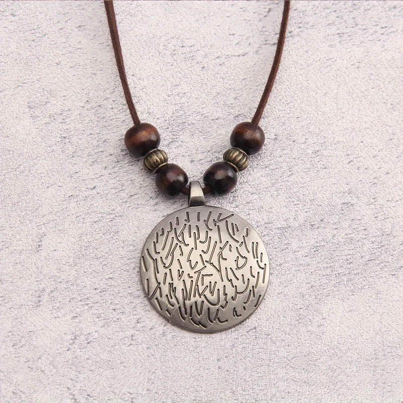 Vintage Twelve Constellations Wooden Beaded Pendant Necklace