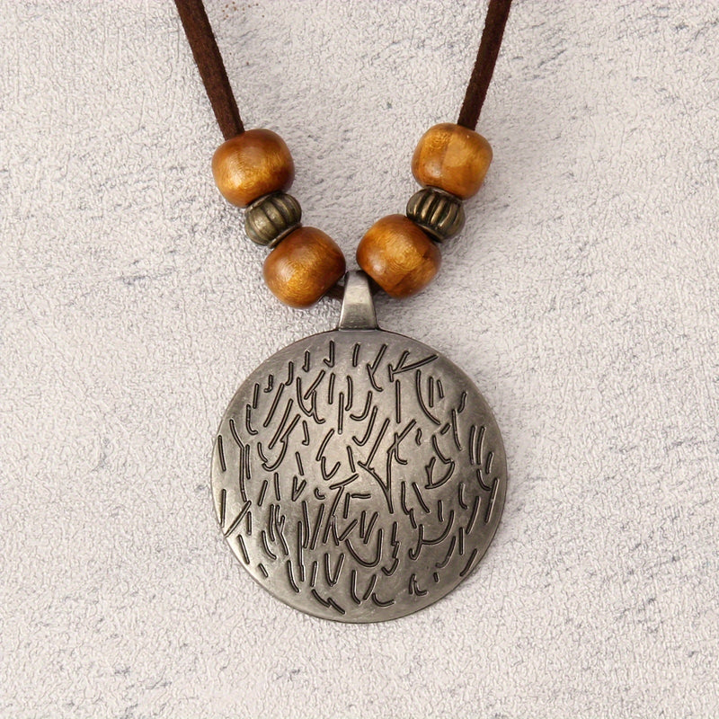 Vintage Twelve Constellations Wooden Beaded Pendant Necklace