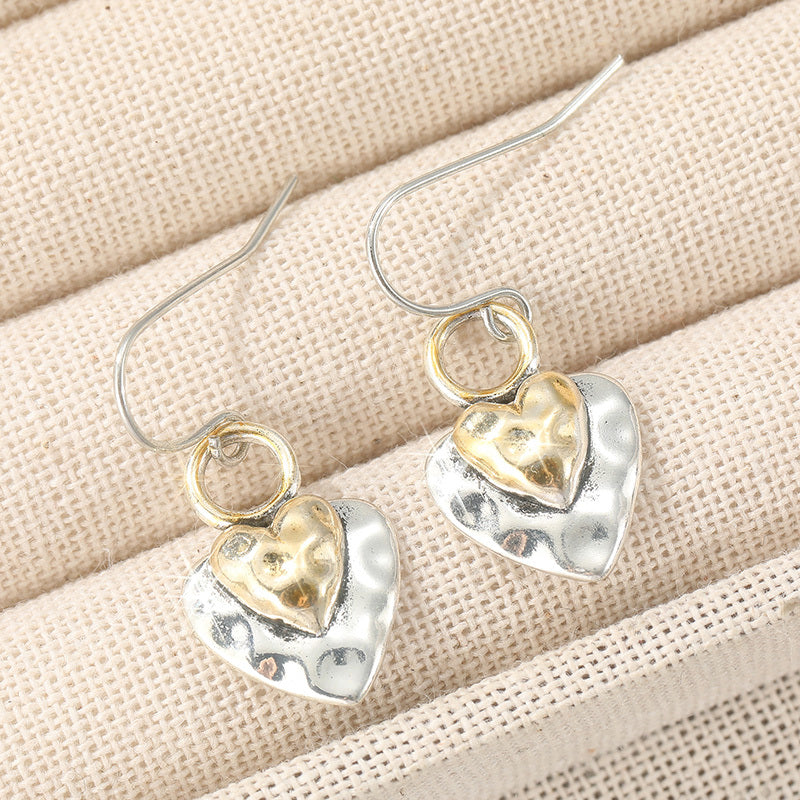 Vintage Two Tone Golden Heart Shaped Pendant Earrings