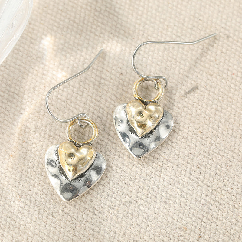 Vintage Two Tone Golden Heart Shaped Pendant Earrings