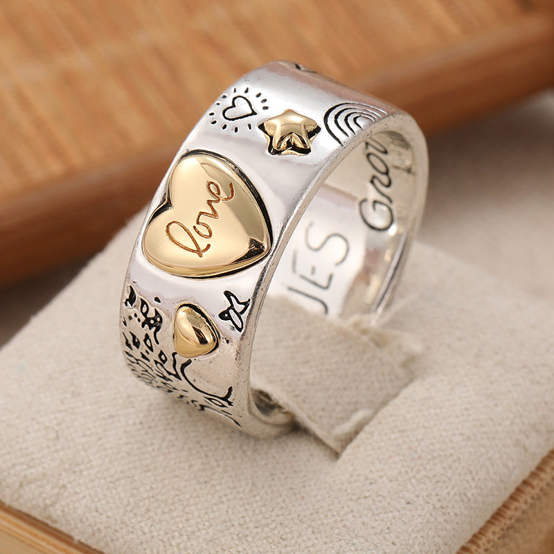Vintage Two Tone Love Message Statement Band Ring