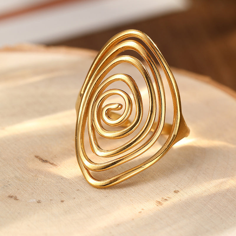 Vortex Sculptural Spiral Gold Statement Ring