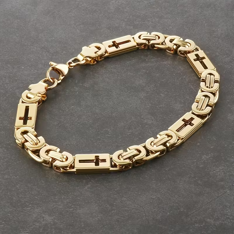 Wide Byzantine Chain Gold Bracelet