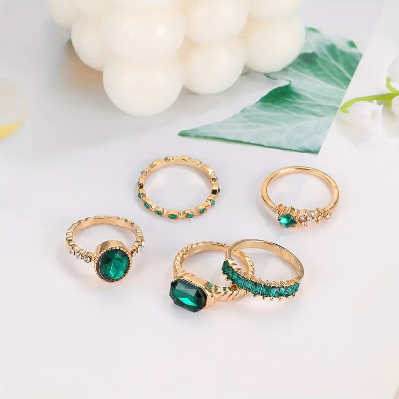 Zarina Exquisite Emerald Ring Set | Gold